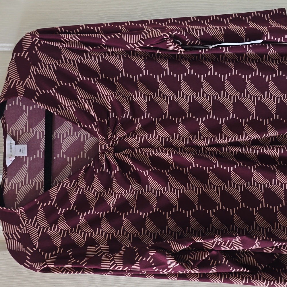 LIZ CLAIBORNE BRAND WOMEN'S PLUS SIZE WINE DOTS PULLOVER TUNIC TOP SIZE 0X